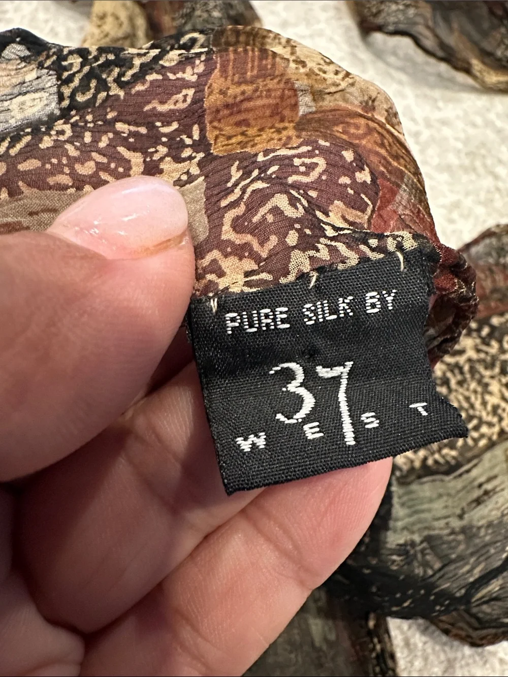 100% silk Sheer Patchwork Print Scarf in Black, Brown & Tan